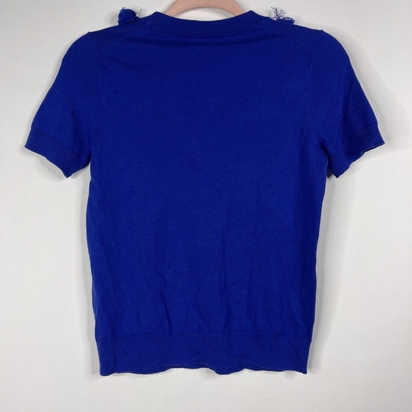 2/$30 Kate Spade Silk Cashmere Blend Tasseled Sweater Cobalt Short Sleeve #7002 - Picture 9 of 16